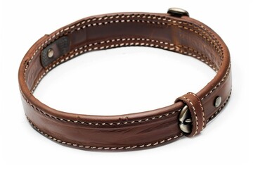 Brown leather collar on white background