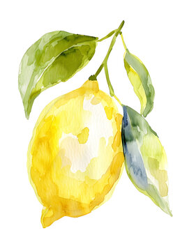 Watercolor yellow lemon  illustration isolated on white