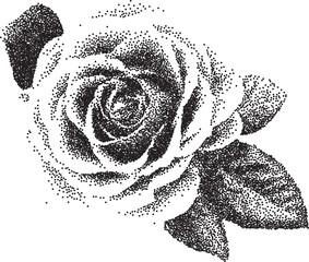 Naklejka premium Grunge grain rose with a xerox or grainy photocopy effect. Dotted flower with halftone stipple effect for gothic collage design. Vector illustration. 