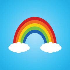 colorful rainbow with clouds in the sky. Vector illustration. 