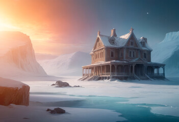 Obraz premium Fantastic view of the unexplored snow-capped mountains of Antarctica.