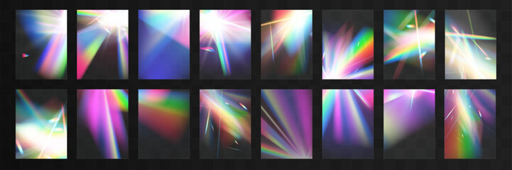 Crystal set glas light rainbow reflection effect.Optical,lights,glare,template.
