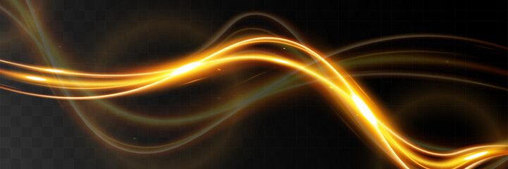 Fototapeta na wymiar Light wave,shiny gold lines.Color glowing design element.Wavy bright stripes.Vector illustration.