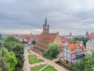 Fototapeta premium Gdanks Old Town Hall. Poland. City Hall. Drone Point of View.