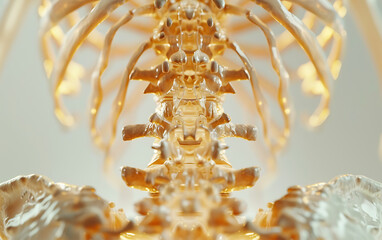 Human Skeleton Spinal Vertebral Column focus on a plain medical background with space for text. generative ai