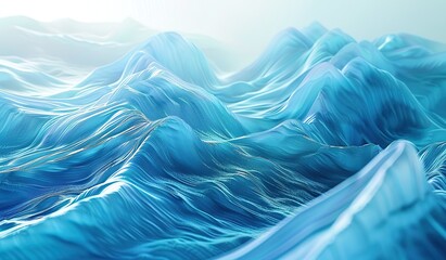 Serene blue digital waves abstract background - obrazy, fototapety, plakaty