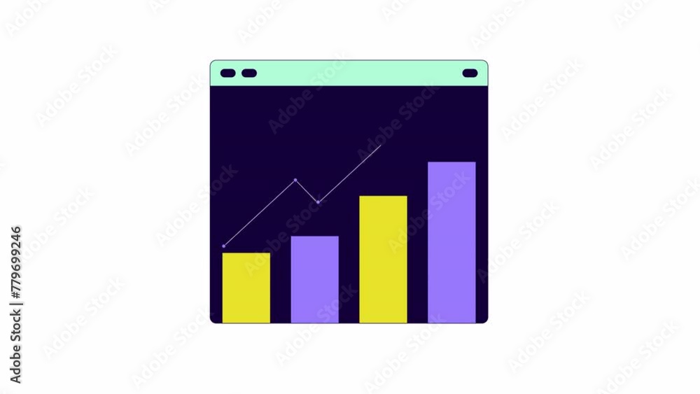 Poster bar graph increase data webpage line 2d object animation. data visualization flat color cartoon 4k v