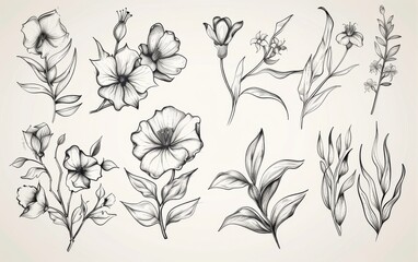 Hand drawn floral elements with sketchy style