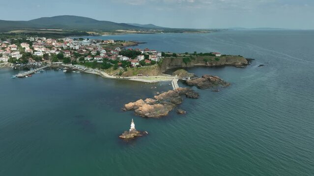 Aerial view of seaside town Ahtopol on the Black Sea coast in Bulgaria