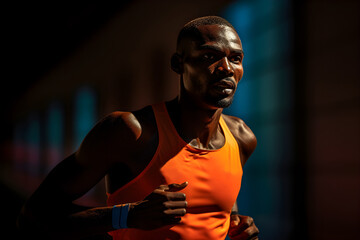Black runner runs a marathon at a competition