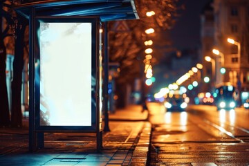 Nighttime mockup of bus stop advertising light box