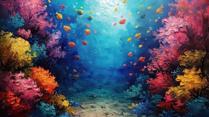 Fototapeta na wymiar A whimsical underwater scene with colorful fish and coral reefs, brought to life with vibrant oil paints.
