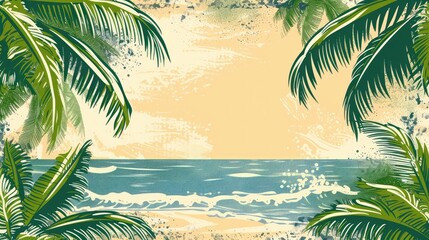 Tropical Beach Party Invitation with Palm Tree Border - obrazy, fototapety, plakaty