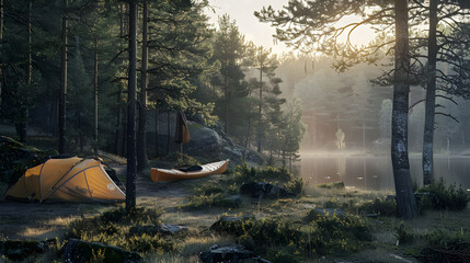 Secluded camping spot in forest clearing - Ai Generated