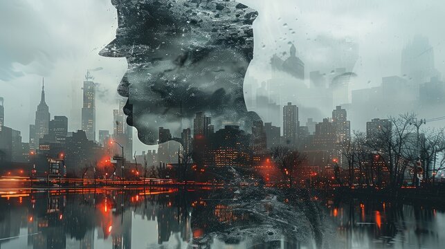 A double exposure of an old photograph of a soldier superimposed over a modern-day cityscape, highlighting the enduring legacy of the fallen.