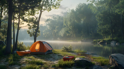 Secluded camping spot in forest clearing - Ai Generated