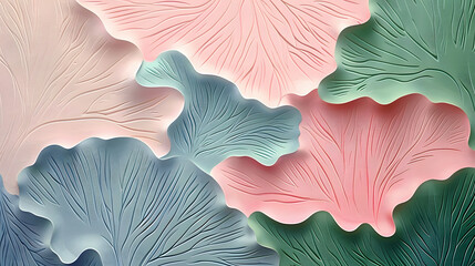 Ginkgo biloba leaves paper cut abstract background in blue and pink colors