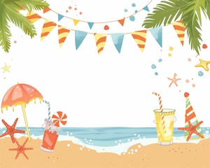 Fototapeta na wymiar Summer beach illustration with palm trees, perfect for a tropical vacation background