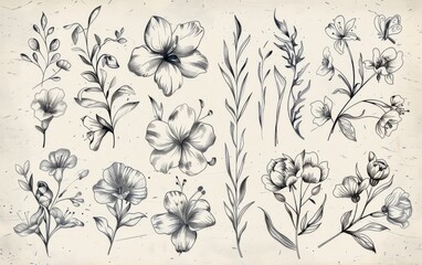 Fototapeta na wymiar Hand drawn floral elements with sketchy style