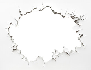 Hole breaking through white wall, cut out