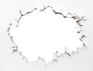 Hole breaking through white wall, cut out
