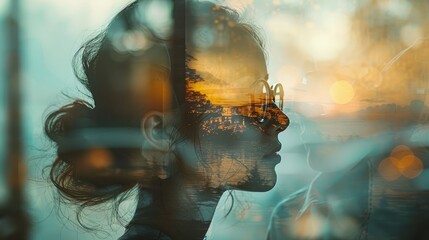 A nostalgic double exposure captures the essence of Teacher's Day, with an image of a current teacher overlaid with a faded photograph of her own beloved teacher from childhood. - obrazy, fototapety, plakaty