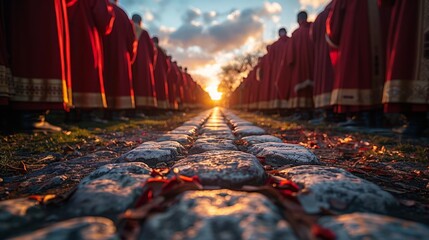 An image focusing on the cloaks being laid on the ground, symbolizing respect and reverence for Jesus - obrazy, fototapety, plakaty