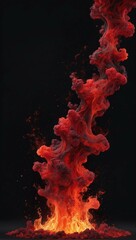 Vivid red smoke rises fiercely, creating a scene reminiscent of volcanic activity with a dramatic and fiery aesthetic