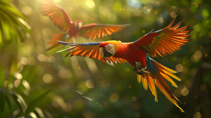 Aerial Photo Captured from the Perspective of Two Flying Parrots