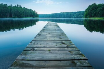 Fototapeta na wymiar wooden dock extending out into a lake