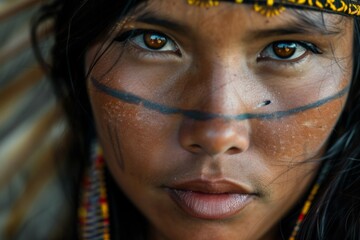 Closeup of a beautiful indigenous woman in traditional clothing