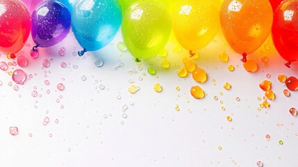 Colorful water balloons ready to be thrown at the sides. Clear space in the center for text.