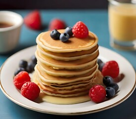 Still life. Pancakes with berries/ Generative AI
