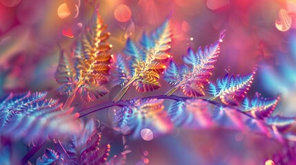 Holographic Hues: Fir leaves reflect a spectrum of colors, their surfaces alive with holographic magic.