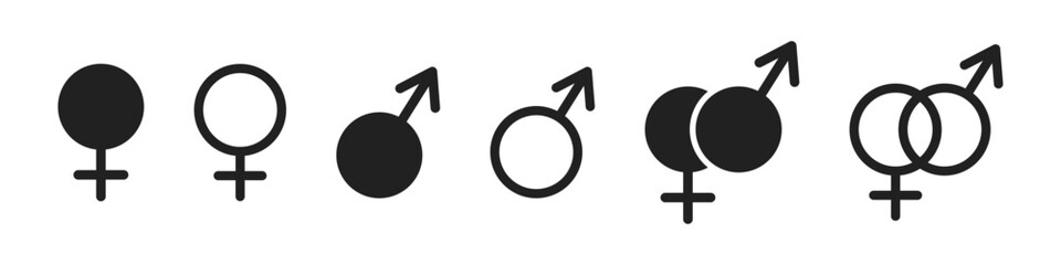 Male and female sex symbol. Gender logo. Vector illustration. - obrazy, fototapety, plakaty
