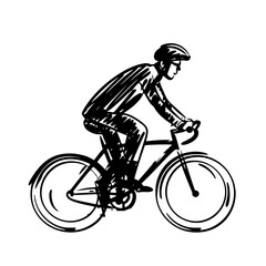 Boy riding a bike. Vector illustration character cartoon boy riding a bike in a helmet and a backpack.	