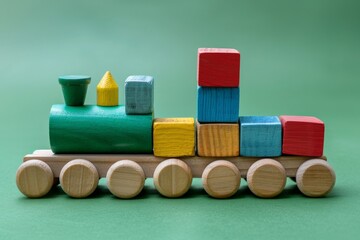 Toy train with blocks on green background