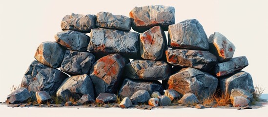 A stack of rocks forms a unique piece of art against a white background. The texture and shape contrast beautifully with the simplicity of the setting - Powered by Adobe