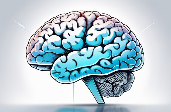 hi tech model of human brains on plain white background, reflection
