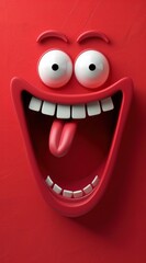 Naklejka premium Visage cartoon avec une grande langue sur fond coloré, illustration rendu 3D.