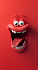 Naklejka premium Visage cartoon avec une grande langue sur fond coloré, illustration rendu 3D, image avec espace pour texte.