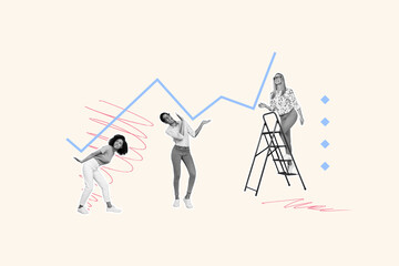 Composite photo collage of three girls colleagues development graph best middle worst ladder career...