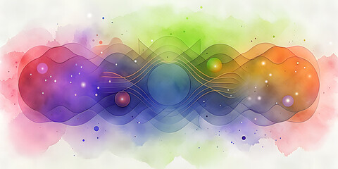 abstract watercolor background. color water stains with lines and white dots. horizontal format - 779711478