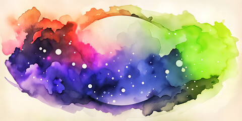 abstract watercolor background. color water stains with lines and white dots. horizontal format. - 779711493