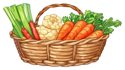 Basket Filled with Vibrant Assortment of Fresh Organic Vegetables and Produce
