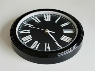 Minimalistic black and white clock, hands at 10 and 2, on white