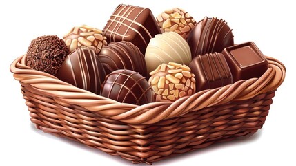 Assortment of Delectable Chocolates and Confections in a Wicker Basket