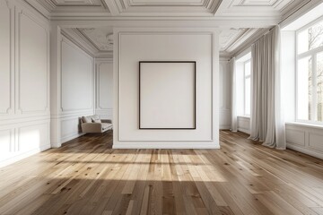 3d contemporary empty room and picture frame