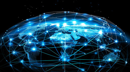 A computer chip is shown in a bright orange and blue color. The image is of a computer chip that is glowing in the dark