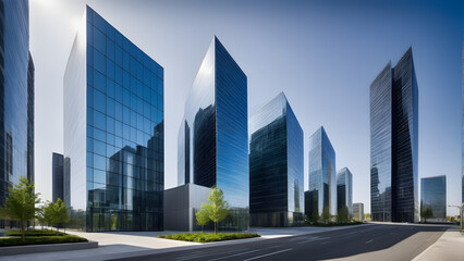 Urban skyline, high-rise building complex, business center office building, modern city center with a strong sense of technology